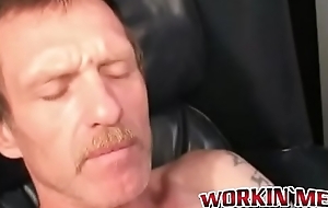Pop surrounding mustache strokes his long detect until he cums