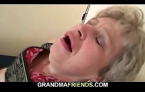 Old grandma ordinary-looking nylons gives head added to rides