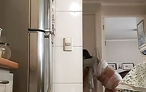 Off colour hotwife mommy in kitchen lingerie underwear