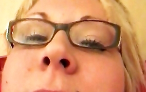 A chubby German lady getting warm cum inside her mouth in POV