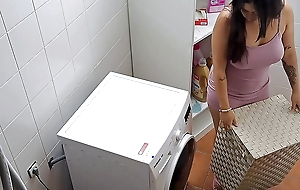 Sweltering Married Mom Copulates the Handyman on The Laundry Machine