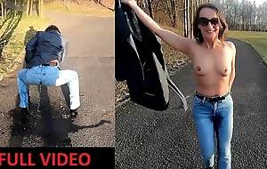 This babe pee through panties and flashing in a public park