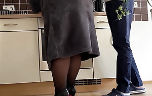 Licentious mother-in-law fucked in the flesh in the kitchen and made her son-in-law cum heavens her skirt