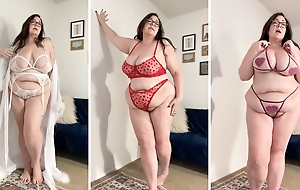 Busty BBW Pamper Tries beyond Sexy Lingerie