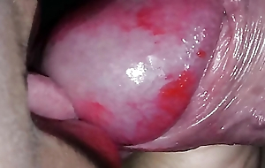 Close-up of blowjob with lips