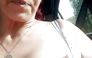 Flashing tits in set forth outdoors